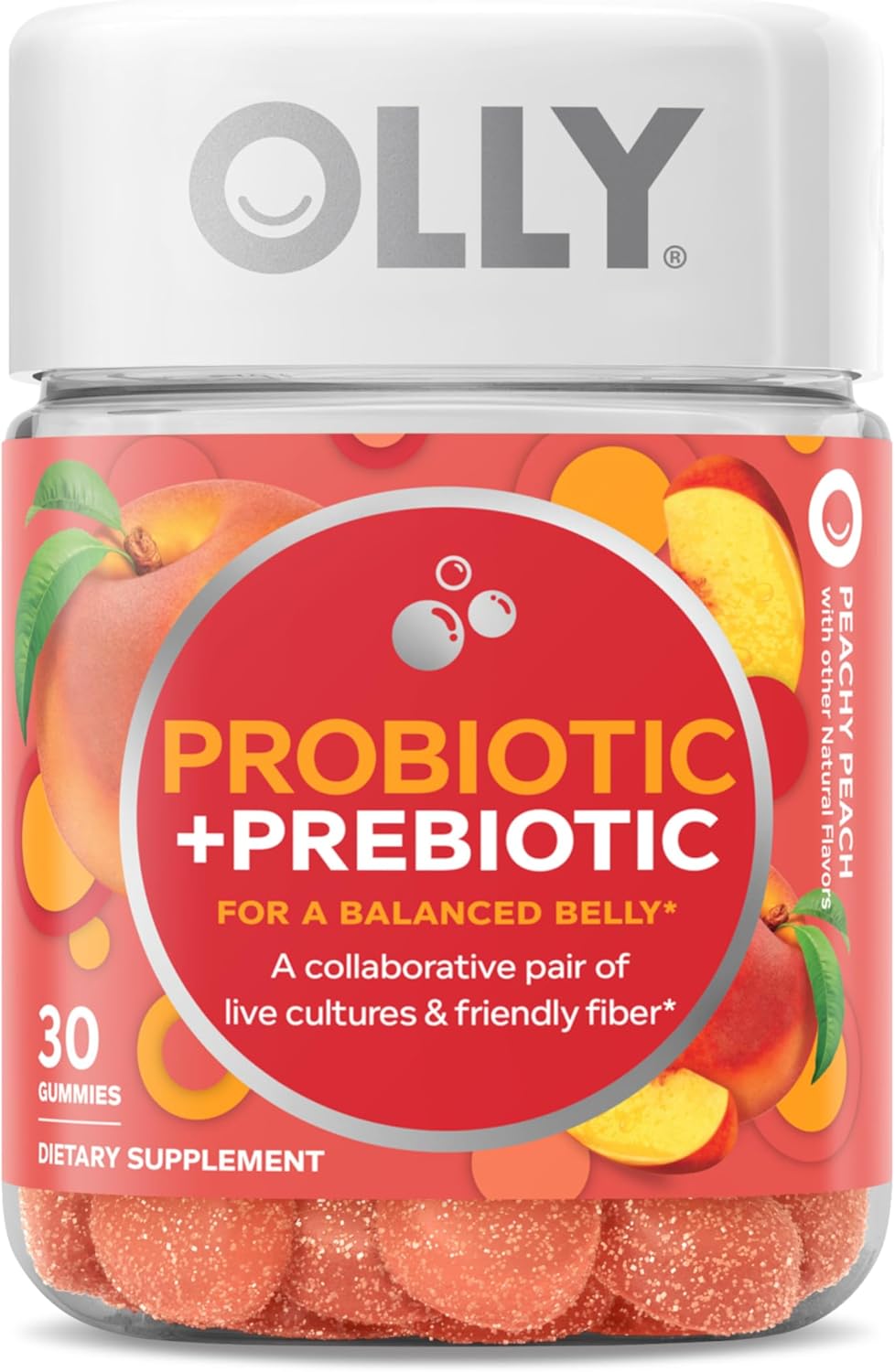 OLLY Probiotic + Prebiotic Gummies - Peachy Peach(30 Gummies)