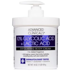 Advanced Clinicals 10% Glycolic Acid + Lactic Acid Exfoliating Body Cream 454g