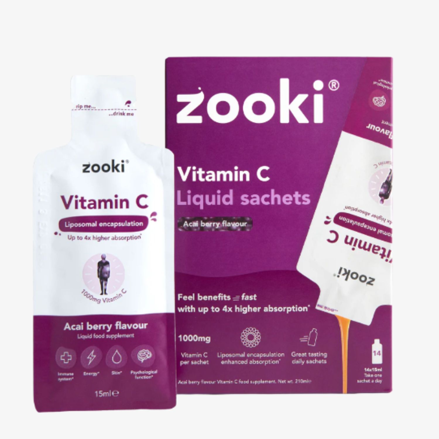 Zooki Lipsomal Vitamin C - Acai Berry Flavour 1000mg