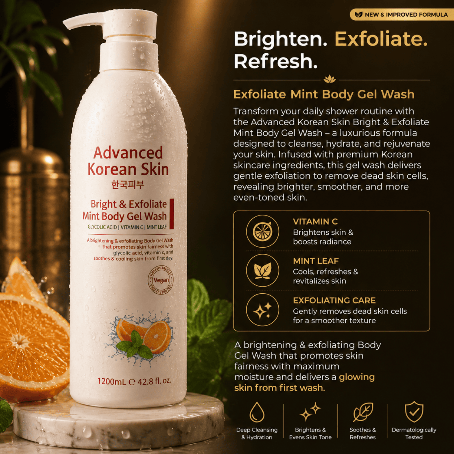 Advanced Korean Skin Bright & Exfoliate Mint Body Gel Wash White (1200ml)