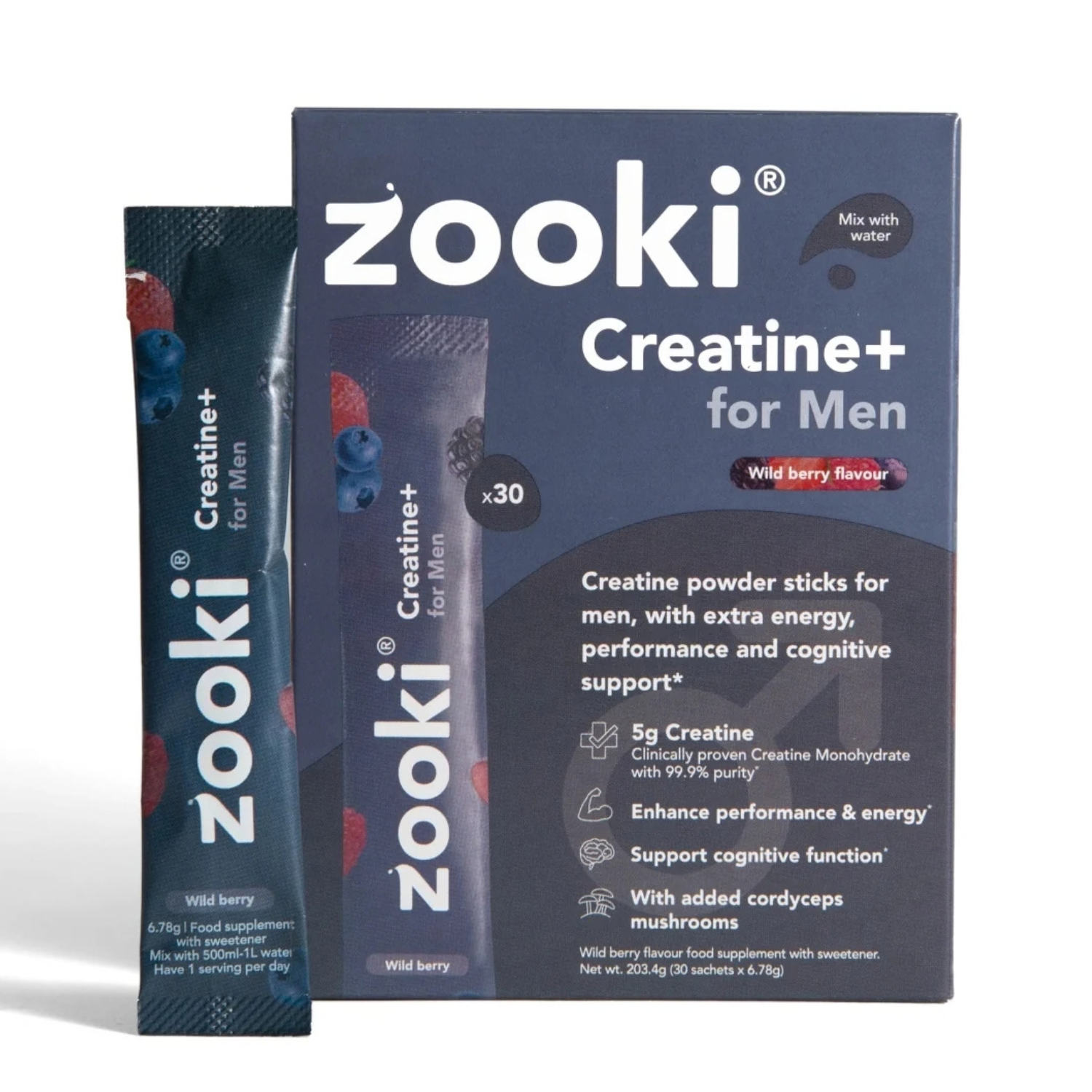 Zooki Creatine+ for Men (Wild Berry Flavour, 30 Sachets)