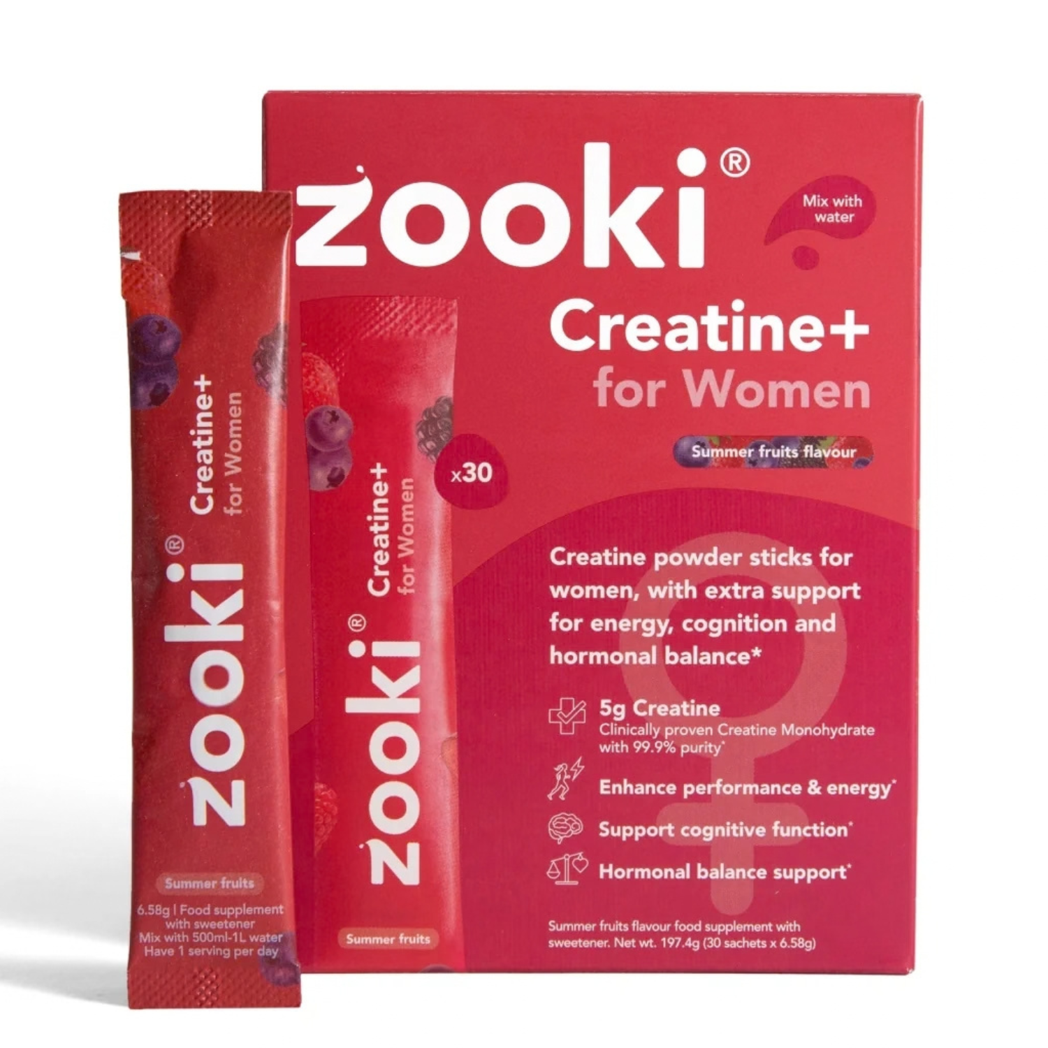 Zooki Creatine+ for Women (Summer Fruits Flavour, 30 Sachets)